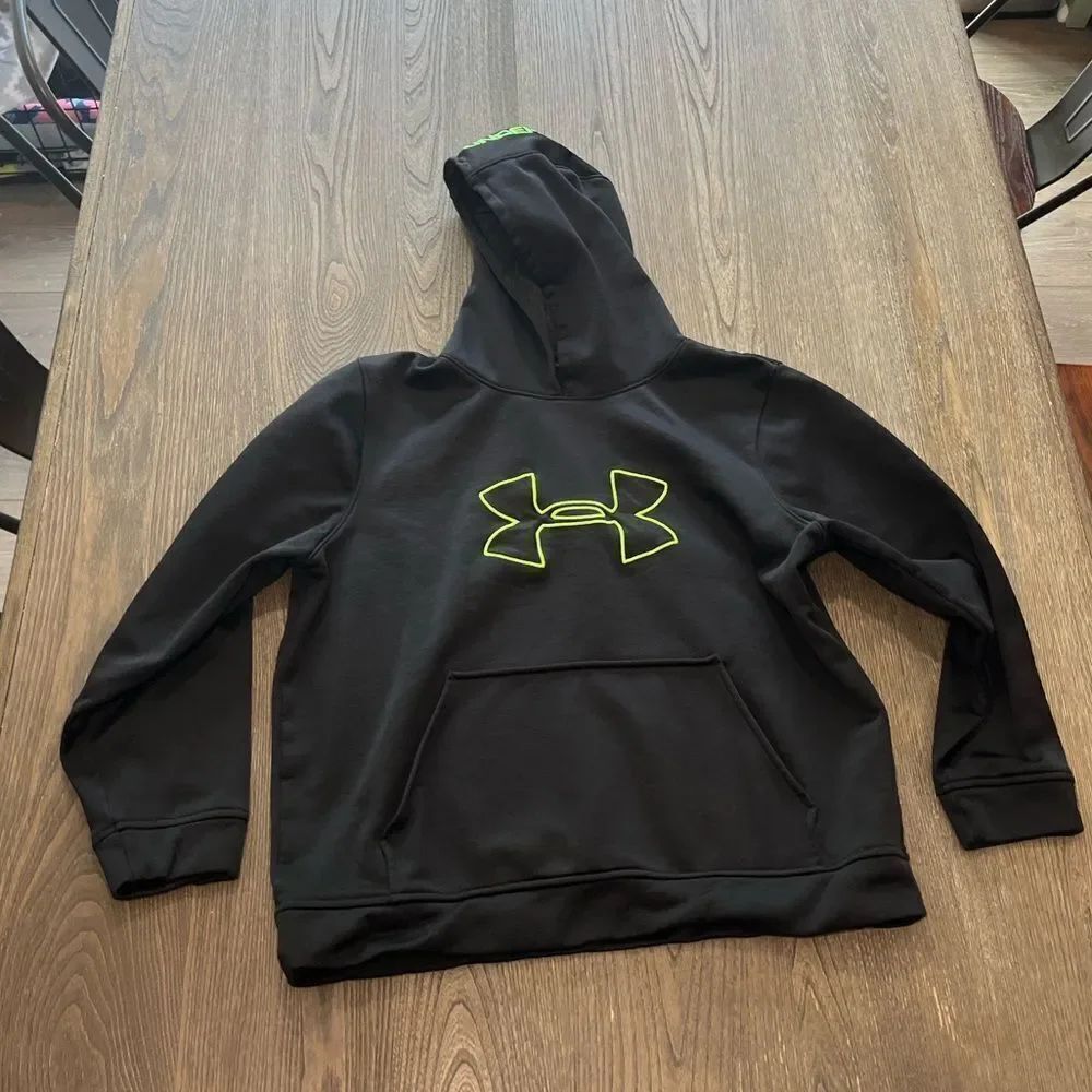 Under Armour Kids Black Lime Green Pullover Hoodie Size Youth XL